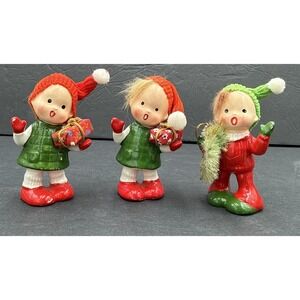 Vtg 1950s Napcoware Christmas Caroler Girl & Boy Elf Figurine Lot Of 3